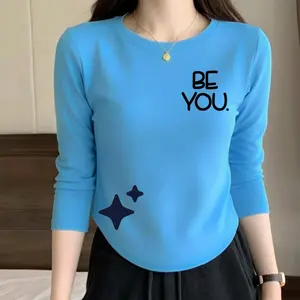 Acharne - Kaos Oblong Wanita Lengan Panjang Bahan Spandek Motif Be You COD