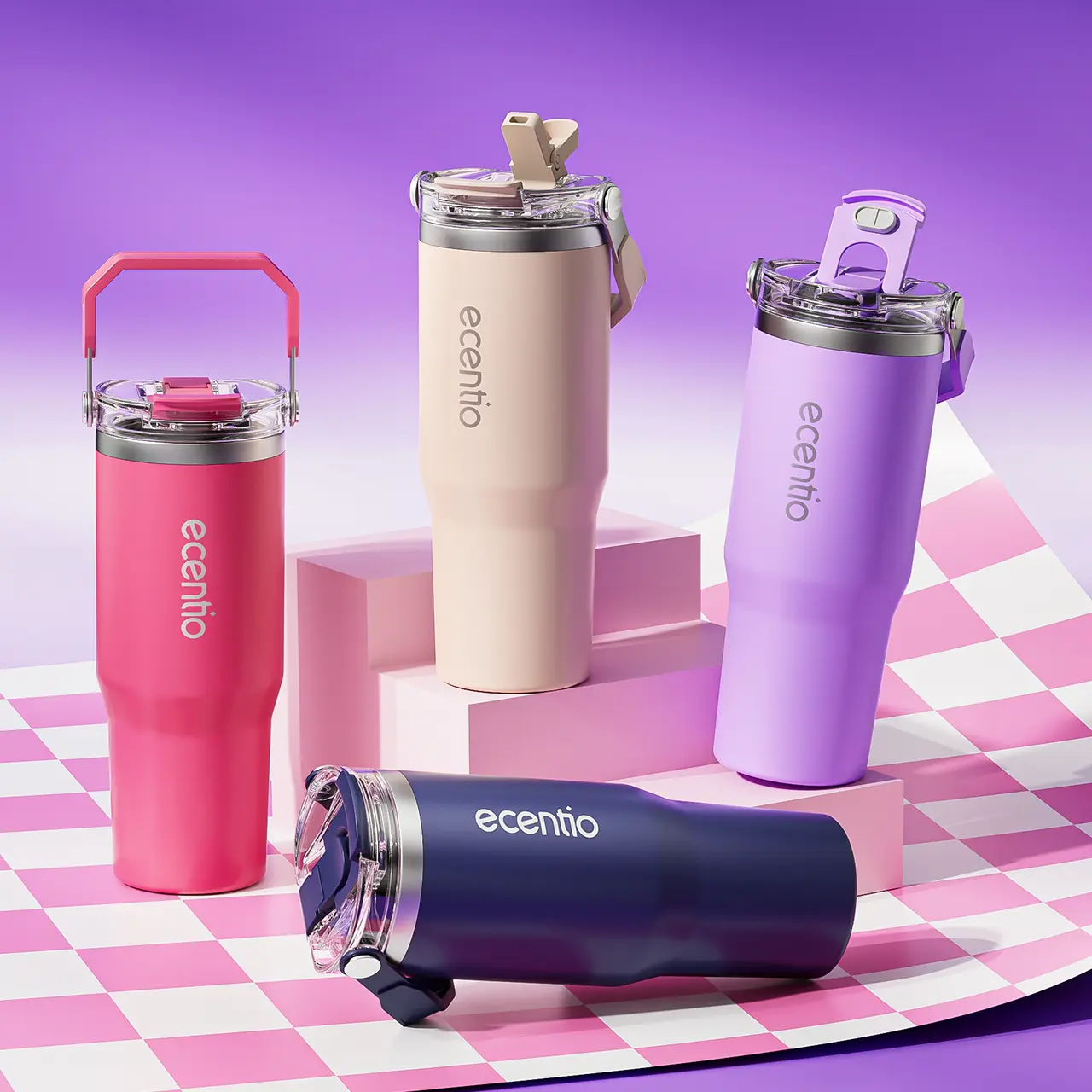 【Stok terbatas】【Tahan dingin 24 jam dan panas 14 jam】【Live】【900ml】ecentio Botol Minum Stainless 900ml Premium cocok untuk Olahraga dan Aktivitas Outdoor Kapasitas Besar Desain Aesthetic Biru Steel Silikon Vacuum
