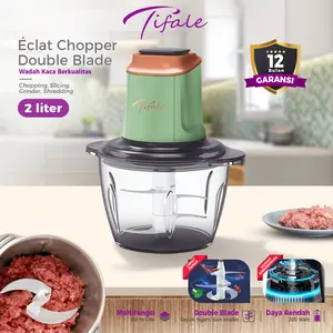 [MATCHA] Tifale Éclat Chopper 2L – Penggiling Daging & Bumbu Estetik Low Watt (Double Blade, Kaca Premium)