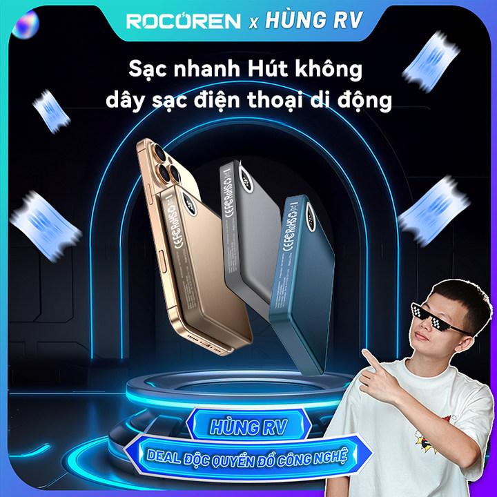  Pin Sạc Dự Phòng Từ Tính Không Dây Cầm Tay ROCOREN 10000mAh 15W Màn Hình 15W Tương Thích Với iPhone 15 14 Pro Android Xiaomi Huawei  Rocoren x Hung.rv  