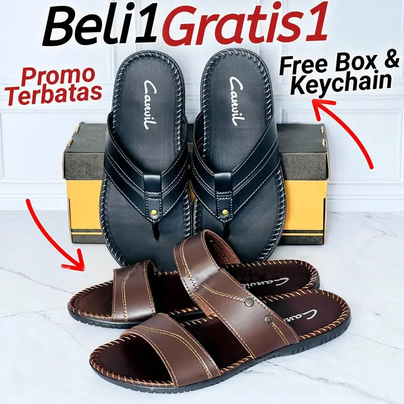 Buy I Get 1 ( Beli 1 Gratis 1 ) Sandal Japit Kulit Pria Class Estunice | Red Rox | Carvil | Ventela | Skuy | 3Striptes | Harley | Brand | Ortusight | Limitles | Larocking | Geoff Max | Petrobas | Redrox sendal jepit Karet