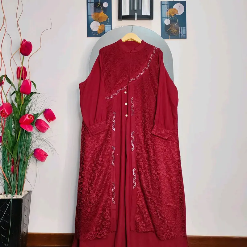 Yolanda Dress/Gamis Kondangan/Gamis Pesta mewah bahan Crinkle mix brukat tile#3 ukuran#Pj 138# 2