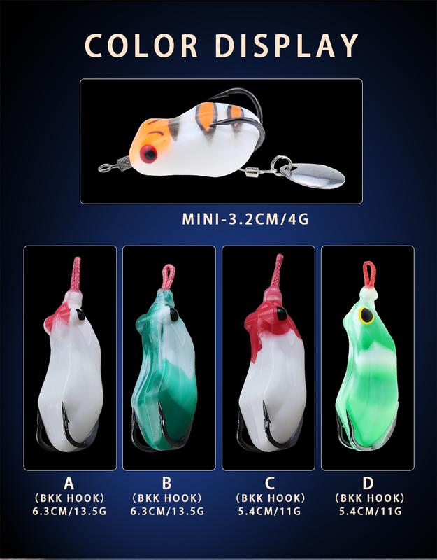 Product Introduction of Very Cheap Jump Rubber Frog Lure Snakehead Killer Topwater Fishing Floating Bait Top Water Casting Bait Do Not Wrinkle Their Bodies with Double Hooks 3D Eyes 16