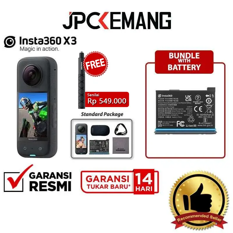 Insta360 ONE X3 Action Camera Insta 360 ONE X3 Free Insta360 Invisible Selfie Stick 85cm (Varian Tertentu) Garansi Resmi