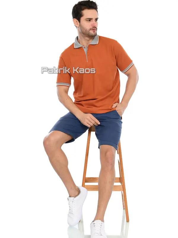 Kaos Polo Seragam Merah Bata Kerah Abu / Kaos Kerah / Poloshirt / Polo Shirt Pendek Bordir Sablon Logo Cewek Cowok Muda 1