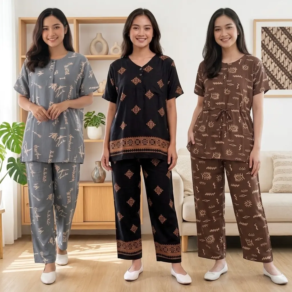 Setelan CP ANDIN Cabutan Baju Rayon Wanita Celana Piyama Dewasa Panjang Busui Tidur Pendek