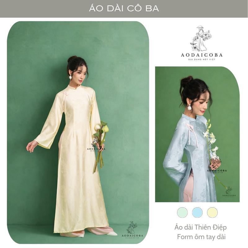  Áo dài truyền thống Thiên Điệp chất gấm dày dặn,thiết kế dáng ôm tay dài loe trẻ trung mặc sự kiện chụp Tết- Áo dài Cô Ba 