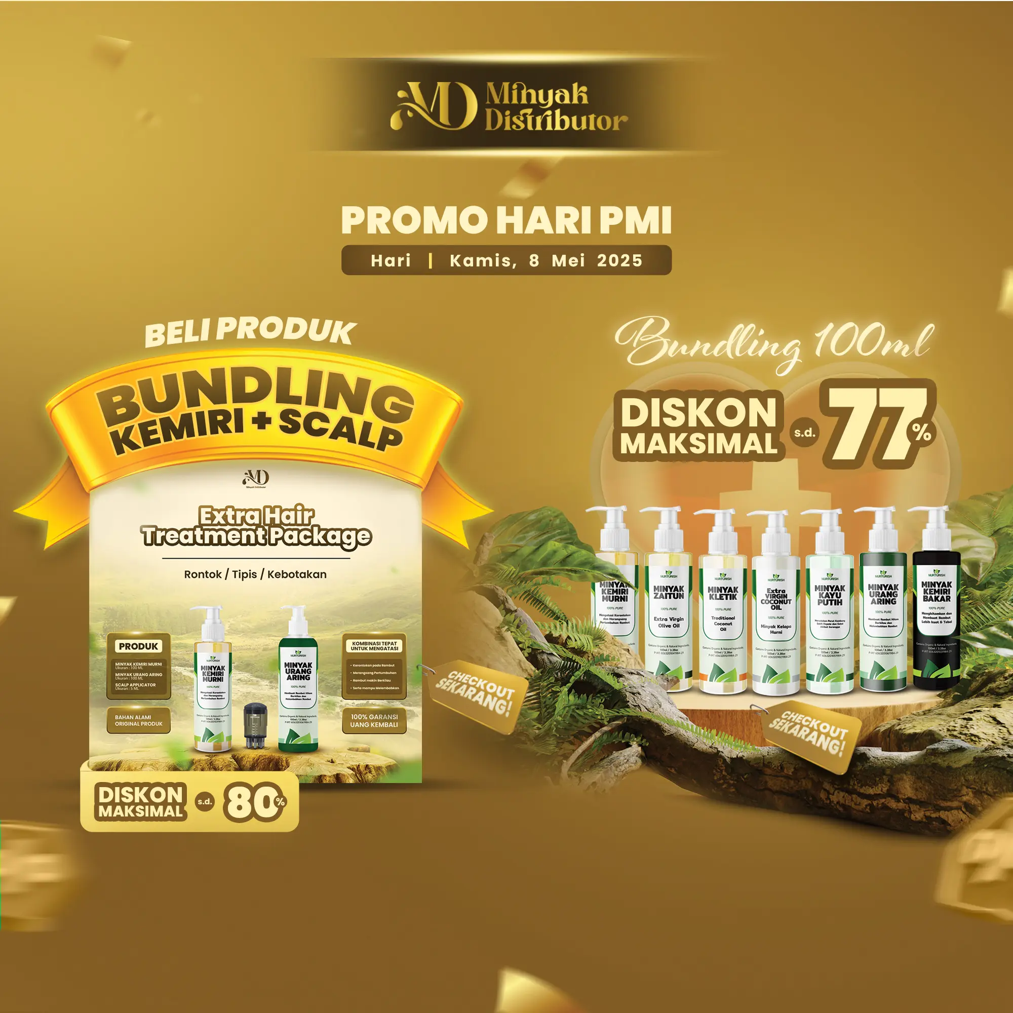 [SPECIAL LIVE] BUNDLING - NURTURISH Minyak Kemiri Bakar + Urang Aring Alami Penumbuh & Penebal Rambut Bayi & Dewasa Brewok Kumis Jambang Janggut Alis Anak-Anak Hitam