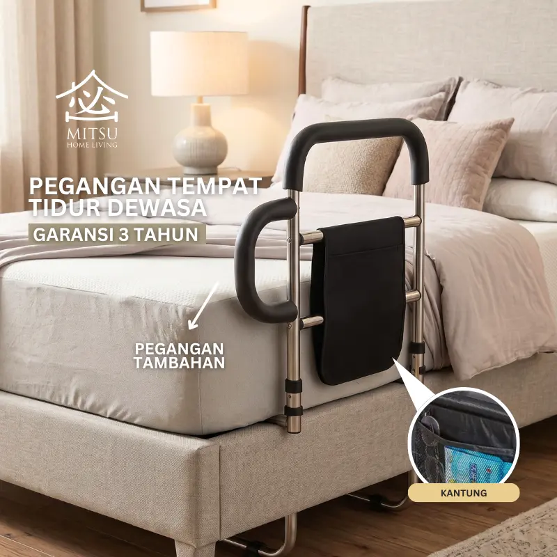 GARANSI 3 TAHUN - Bed Rail Pegangan Tempat Tidur Lansia Grab Bar Kasur Pengaman Pasien, Ibu Hamil, Disabilitas