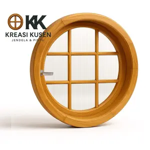 Kreasi Kusen Kusen Jendela Bulat Kayu Jati Elegan Modern 60x70x80x90x100cm Kaca Material Berkualitas Natural Finish pintu rumah