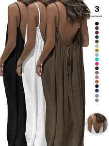 Vestido largo sin espalda para mujer, elegante y sin mangas, ropa holgada para el hogar, ropa casual para todas las estaciones