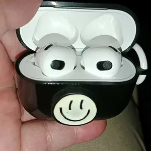 Earphone protective case Wireless Headset Case Protection Charging Box  1/2/pro Funny Black Smiley Face Pattern Metal TPU Earphone Accessories Headphone