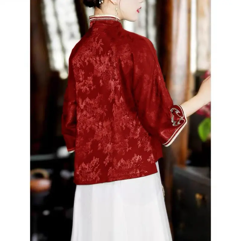 Blouse CNY Ruyi TM 0170 atasan baju cheongsam top wanita import terbaru new model chinese fashion acara keluarga imlek tradisional cantik kekinian trending kasual Oversize Katun Casual Motif Panjang kemeja satin viral 4