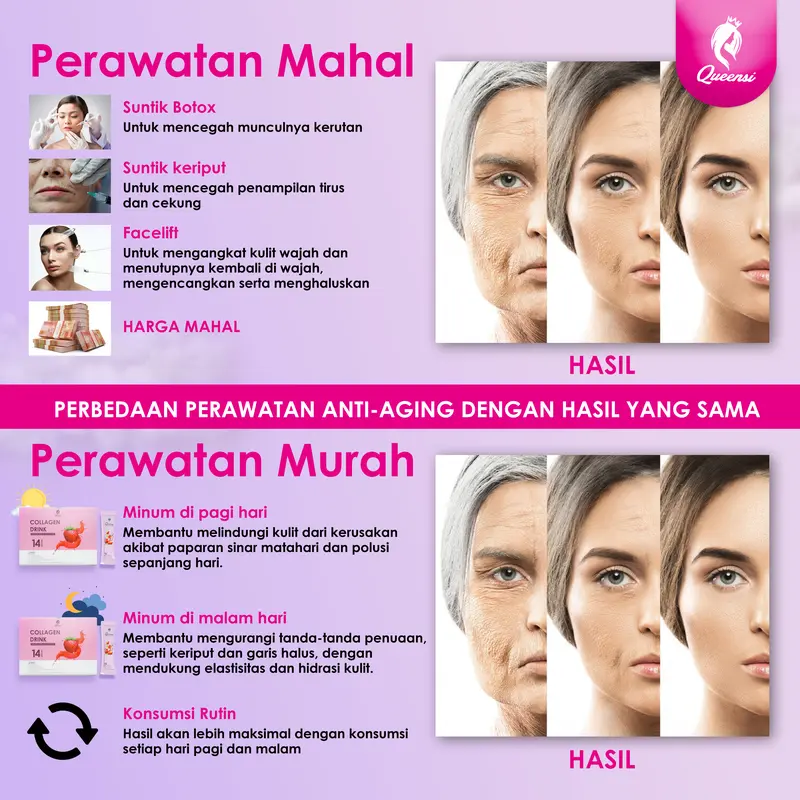 [ 2 Box ] Queensi Collagen Drink With Collagen Bovine Peptiplus Vitamin C & L-Glutatione Minuman Pemutih Badan Permanen ORIGINAL kapsul  pemutih 1