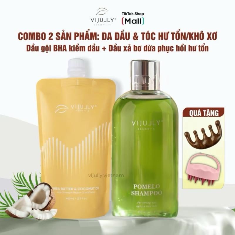 Combo Dầu Gội Bưởi Kiềm Dầu + Dầu Xả Bơ Hạt Mỡ Dừa Phục Hồi Tóc Khô Xơ Vi Jully | Giúp Mọc Tóc - Giảm Rụng - Dành Cho Da Đầu Dầu, Tóc Hư Tổn
