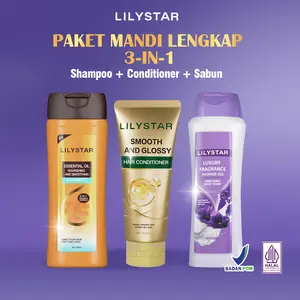 Paket Mandi Lengkap 3-in-1 - 1 Botol Sabun Mandi Aroma Parfum Lilystar 300ml + Gratis 1 Botol Sampo Lilystar 200ml + Gratis 1 Botol Conditioner Lilystar 200ml