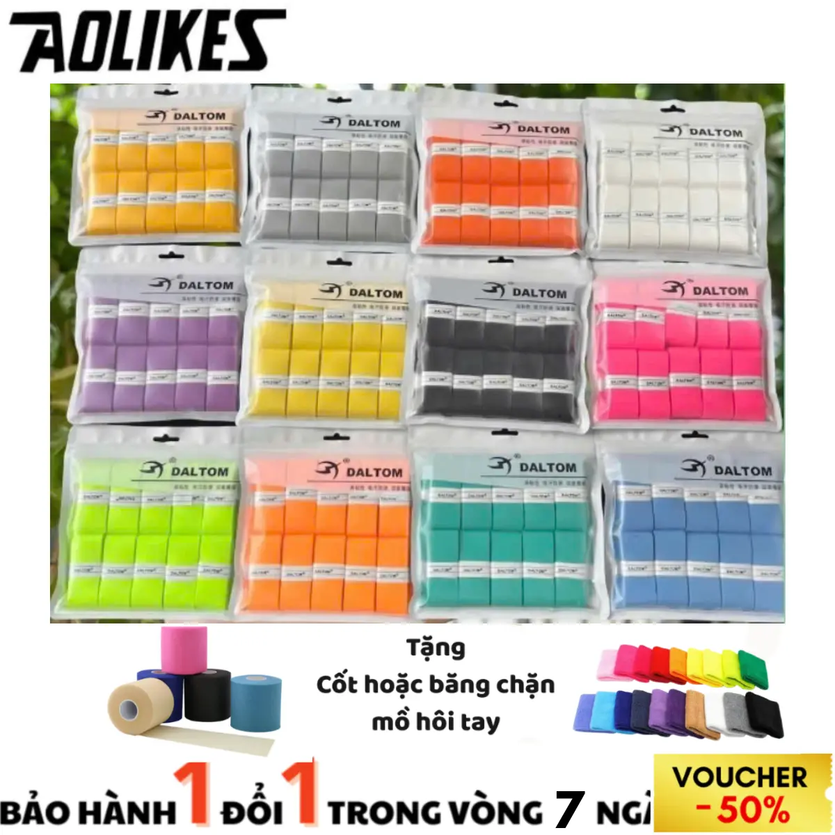 Vỉ 5 hoặc 10 chiếc Quấn cán Daltom 2 lớp Quấn Vợt Cầu Lông,Tennis,PickleBall Êm Tay,Bám Tay,Thấm Hút Mồ Hôi Tốt,Cao Su Non 2 Lớp Cao Cấp