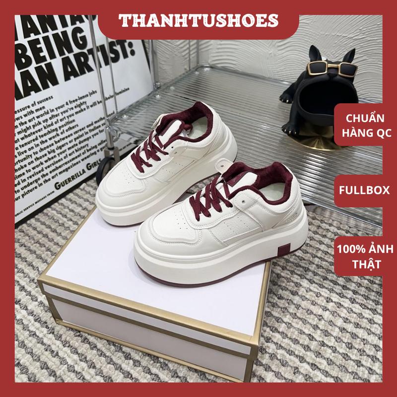 Giày thể thao nữ độn đế trắng phối dây đỏ 5p hàng QCCC fullbox
