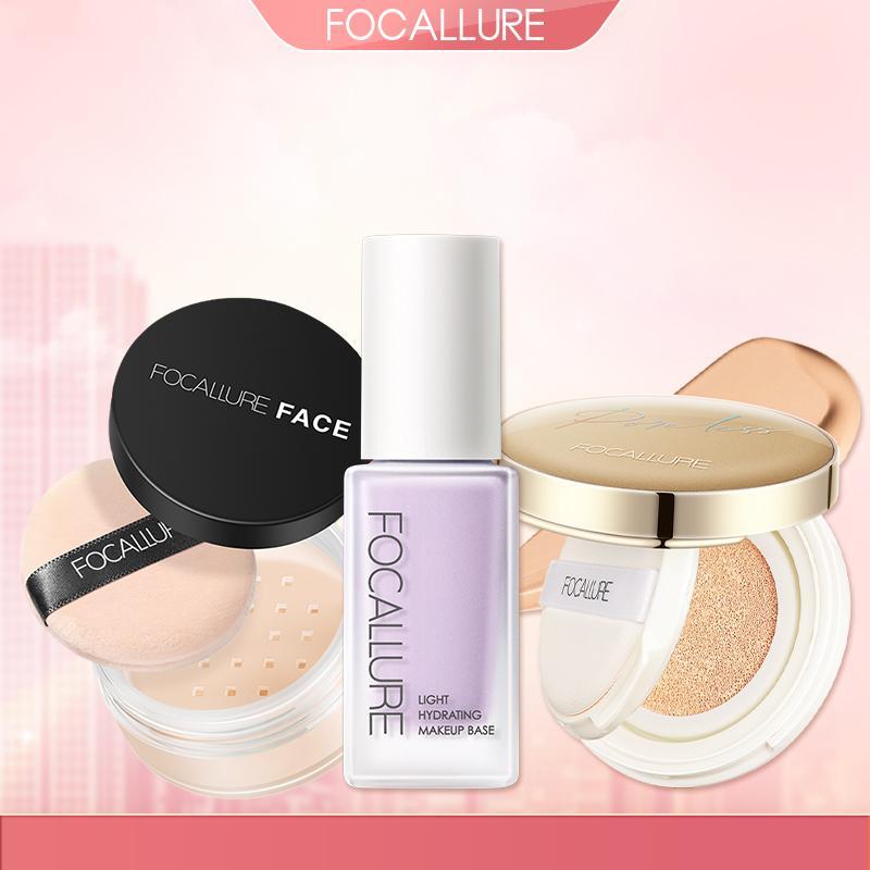  FOCALLURE Combo 2 Món Kem Lót Hỗ Trợ Làm Đều Màu Da + Phấn Nước Cushion Hỗ Trợ Che Phủ Lỗ Chân Lông Phù Hợp Cho Mọi Loại Da 