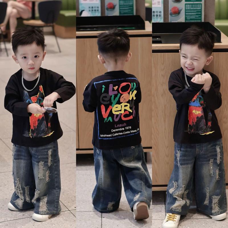  Áo thun dài tay cho bé trai hình mèo sơn dầu áo dài tay thu đông chất cotton trẻ em,TPKIDS M1152  