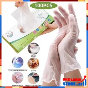 OLS (COD) Sarung Tangan Plastik Sekali Pakai Isi 100 Pcs Sarung Tangan Pembersih Rumah Tangga Bebas Latex Hand Gloves Higienis Steril