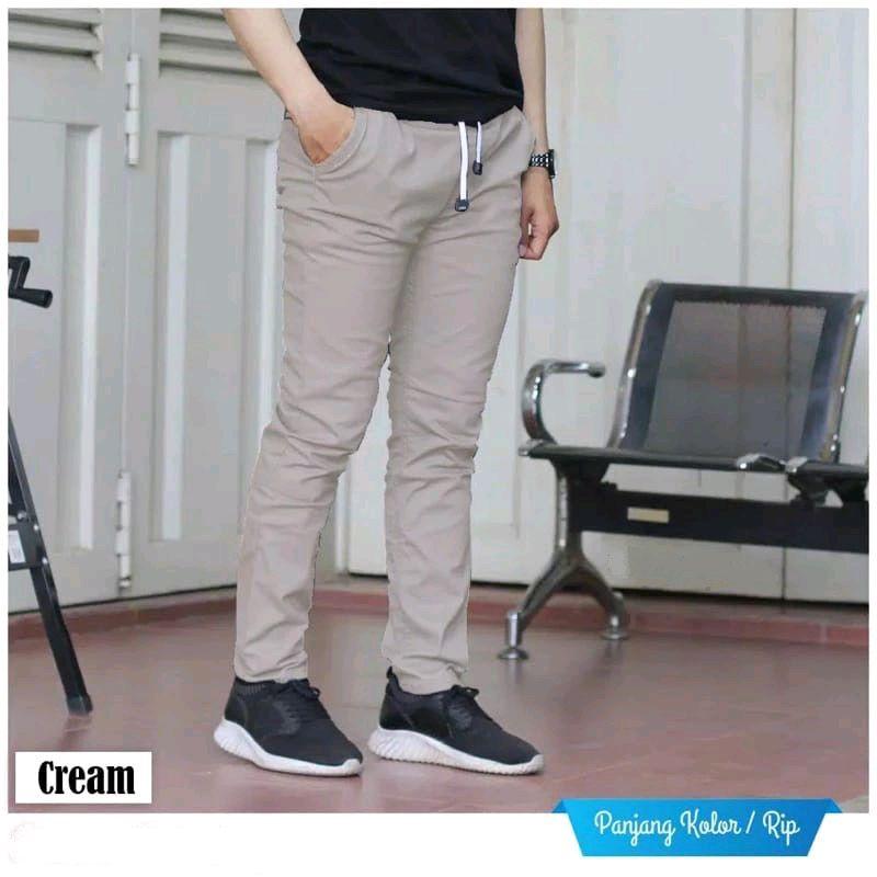 Hemat Isi 2 Celana Chino Panjang Pants Slimfit Stretch Pinggang Karet Celana Pria Dewasa Distro Nyaman 5