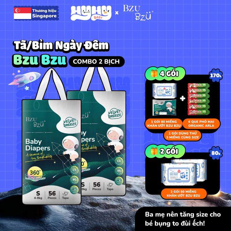 [COMBO 2] Tã Bỉm BZU BZU Velvet Breeze Singapore - Siêu Mềm Mỏng Thoáng Khí Thấm Hút Tốt An Toàn Cho Bé - HyHybaby