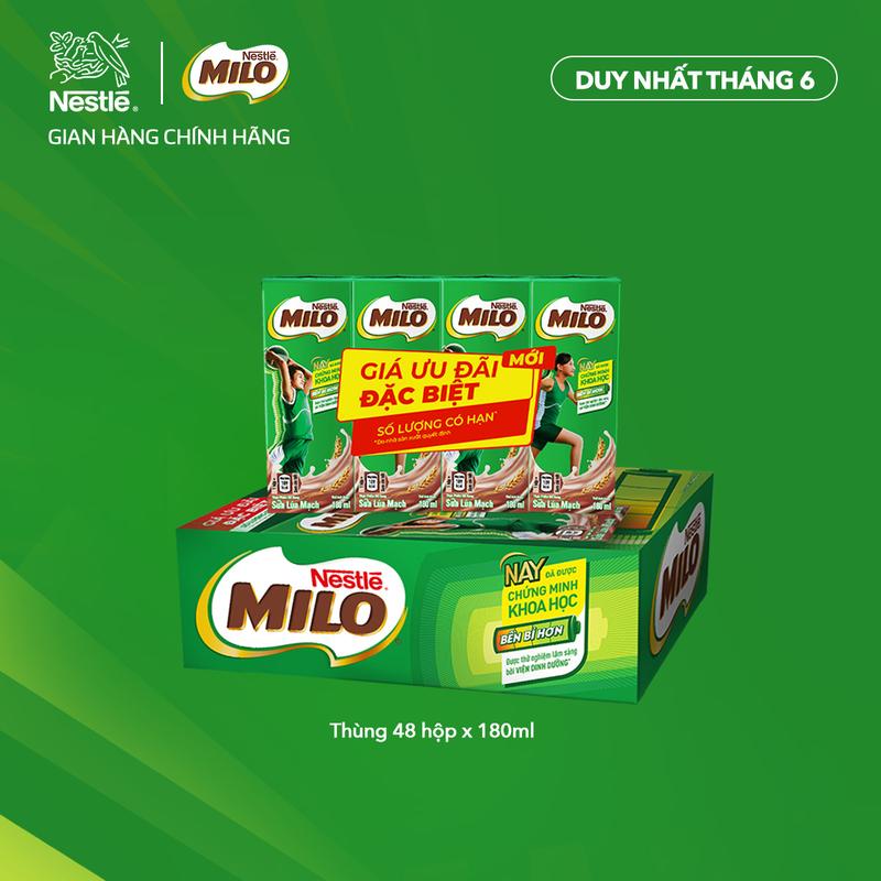 [Voucher giảm thêm đến 50k] Nestlé VN Sữa lúa mạch Nestlé MILO thùng 12 lốc có màng co x 4 hộp x 180ml-LS2