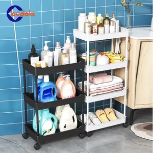 Rak kamar mandi plastik rak toilet rak susun serbaguna tempat tissue sabun dengan roda
