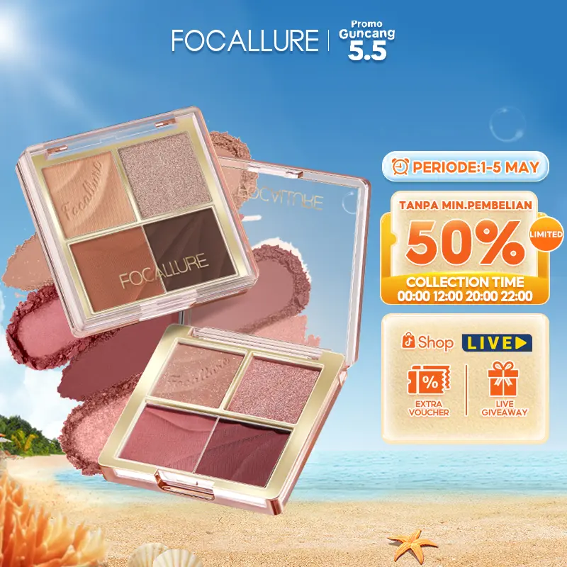 [Official] FOCALLURE Shimmer Eyeshadow Palette 4 Shades High Pigment #AmberGold