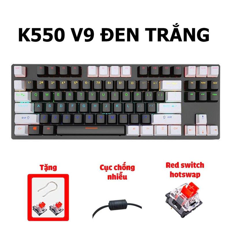 Bàn phím cơ phím K550 V9 2025 led đa điểm Red Switch LED Rainbow nhiều chế độ led, chuyên dụng chơi game, dân văn phòng dành cho laptop và máy tính bán