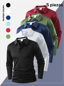 Conjunto de camisas tipo polo deportivas para hombre, estilo casual de negocios con tela delgada y transpirable, moda de otoño e invierno, diseño ajustado, paquete de 5 piezas
