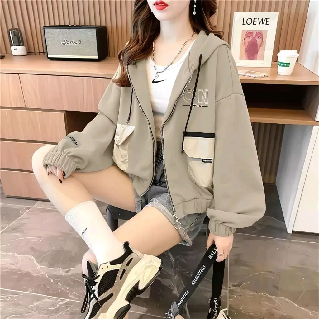 on ocean zacet ziper hodi opersize sweater wanita korean style terbari