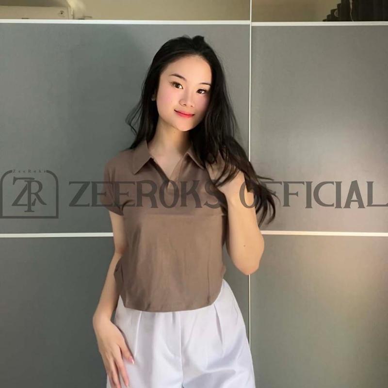 Product Introduction of baju wanita crop top leher kerah polo lengan pendek terbaru bahan cotton combed 13