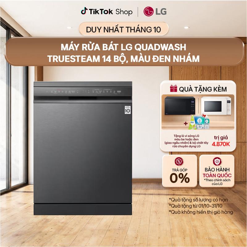Máy rửa bát LG QuadWash TrueSteam 14 bộ, màu đen nhám LDT14BLA4