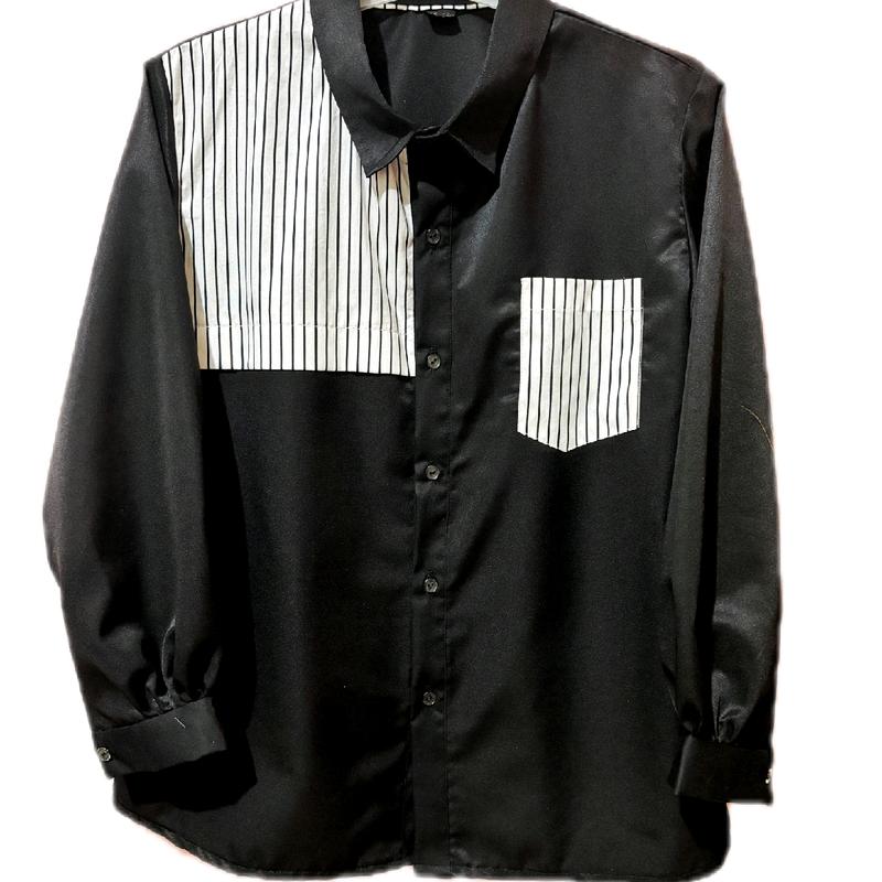 Kemeja Wanita Kombinasi Salur Lengan Panjang - Baju Katun 0