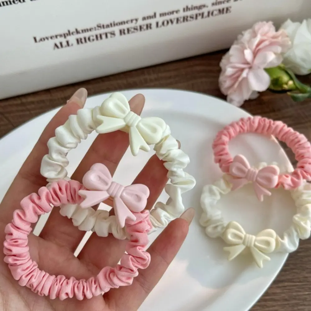High-value Cheese Heart Wrinkle Hair Band Candy Color High Elastic Bow Headband Ponytail No Harm Rubber Band for Meatball Head