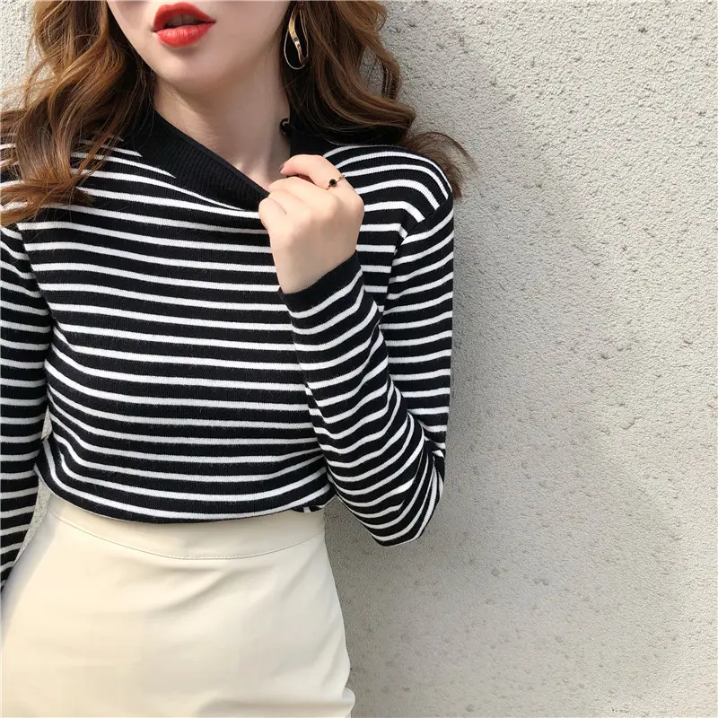 AJW [TM] Inner Rajut Turtleneck Lengan Panjang Model Terbaru | Dalaman Hijab | Atasan Wanita Rajut | Baju Stripe Fit Tangan Panjang | Top High Knitwear 6