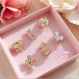 Paket 6/12 Pcs Bros Dagu 2.5CM Bros Hijab Warna  Emas Elegan & Perak Tren Aksesoris Hijab Set Lusin Bros Dagu Hijab Grosir Harga Pabrik Desain kupu-kupu Bunga Bros Kecil Bros Dada Bros Hijab BROS DAGU KRISTA Bros Mewah Bros Simple Murah Bros Dada Cantik