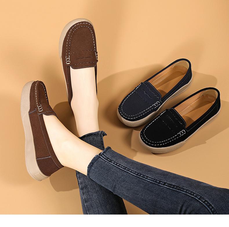 Product Introduction of Giày Da Lộn Cổ Điển Cho Nữ, Giày Đế Mềm, Giày Trượt Chân, Thường Ngày Round Toe Flat Heel (1 cm or less) Shoes Thun 4