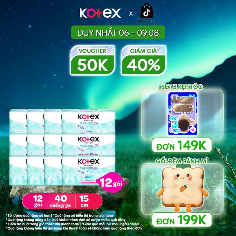 Combo 4/Combo 12 gói Băng vệ sinh Kotex Hàng Ngày Compact Maxcool French Spa 40 miếng / gói [Bao bì thay đổi theo từng đợt nhập hàng]