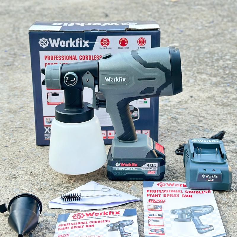 Máy Phun Sơn Pin M21 WorkFix Có Chân Pin Phổ Thông Động Cơ Có Chổi Than Chỉnh Được Tia Phun