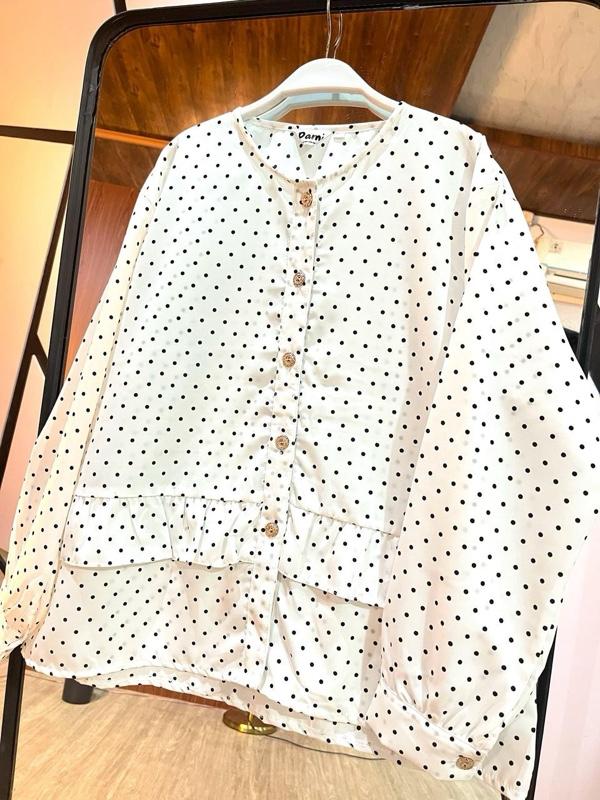 KEMEJA ALUNA || KEMEJA Wanita Polka Dot dengan Ruffle Hem - Desain Elegan dan Nyaman untuk Sehari-hari