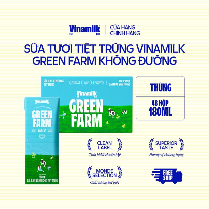 Thùng 48 Hộp Sữa Tươi Tiệt Trùng Vinamilk Green Farm không đường 180ml