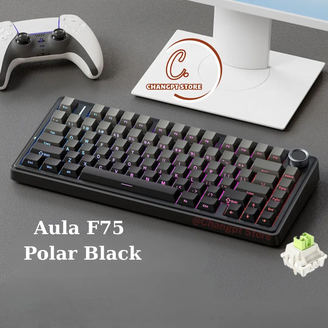 Bàn phím cơ Aula F75, Mạch Xuôi, 3 mode kết nối, Hỗ trợ hotswap 5 pin, LED