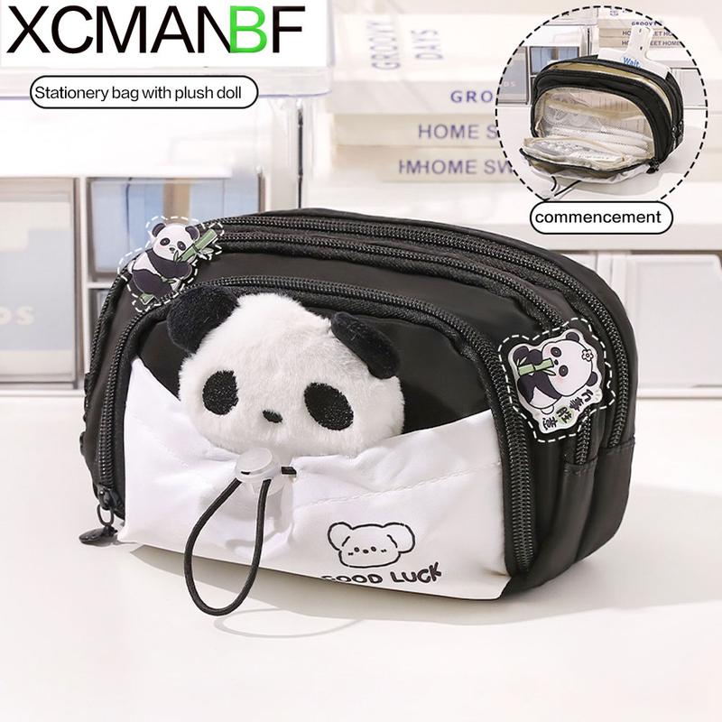 Hộp Bút Chì Gấu Trúc, Hộp Văn Phòng Phẩm Đơn Giản, Dung Tích Lớn, Thích Hợp Cho Học Sinh, Đa Chức Năng, Đi Kèm Với Búp Bê Nhồi Bông, 1 Chiếc