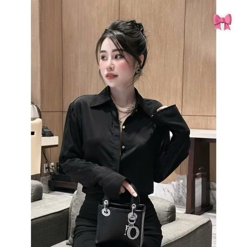 SƠ MI TAY DÀI LỤA TRƠN SATIN SANG TRỌNG -H31 1