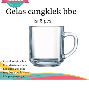 Gelas Cangklek Bbc 250 Mili 6 Pcs Cangkir Teh Kopi Minuman Kaca