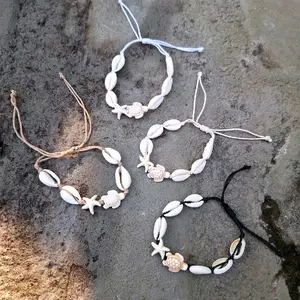 ALL SEA - Gelang Kerang Turtle & Starfish Tali Shambala / Gelang Kerang Bali / Gelang Kaki / Gelang Wanita Murah / Gelang Etnik Khas Bali / Oleh Oleh Bali Murah / Alsesoris Kerang / Gelang Kaki Vintage / Craftdewata