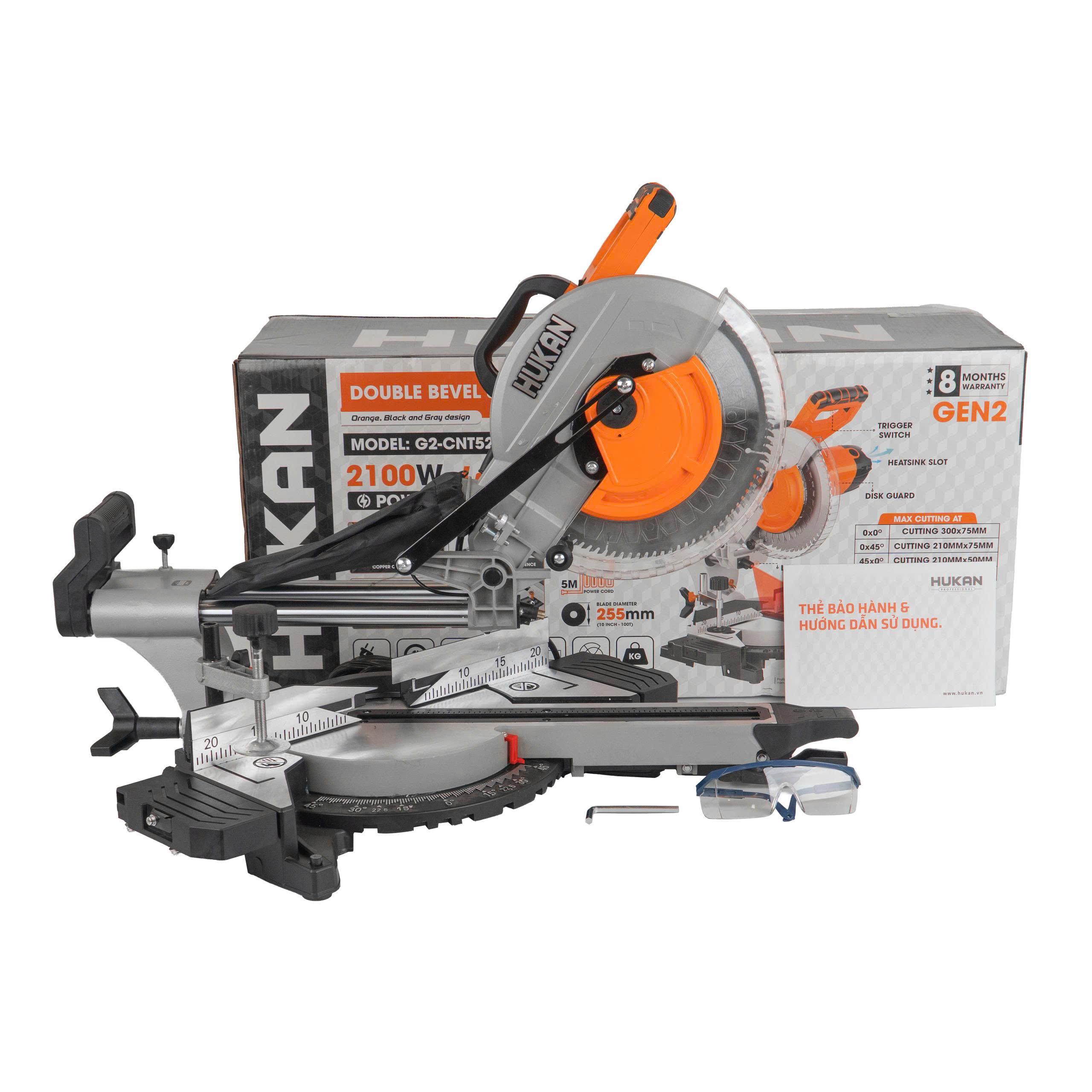 Máy cắt nhôm trượt Hukan G2-CNT 5255, công suất 2100w, tốc độ không tải 4680V/p, phạm vi nghiêng thân 45*, đường kính lưỡi 255mm, dây điện dài 5m, bảo hành 8 tháng. fbedc487162549868bd2417c09773b38~tplv aphluv4xwc origin jpeg